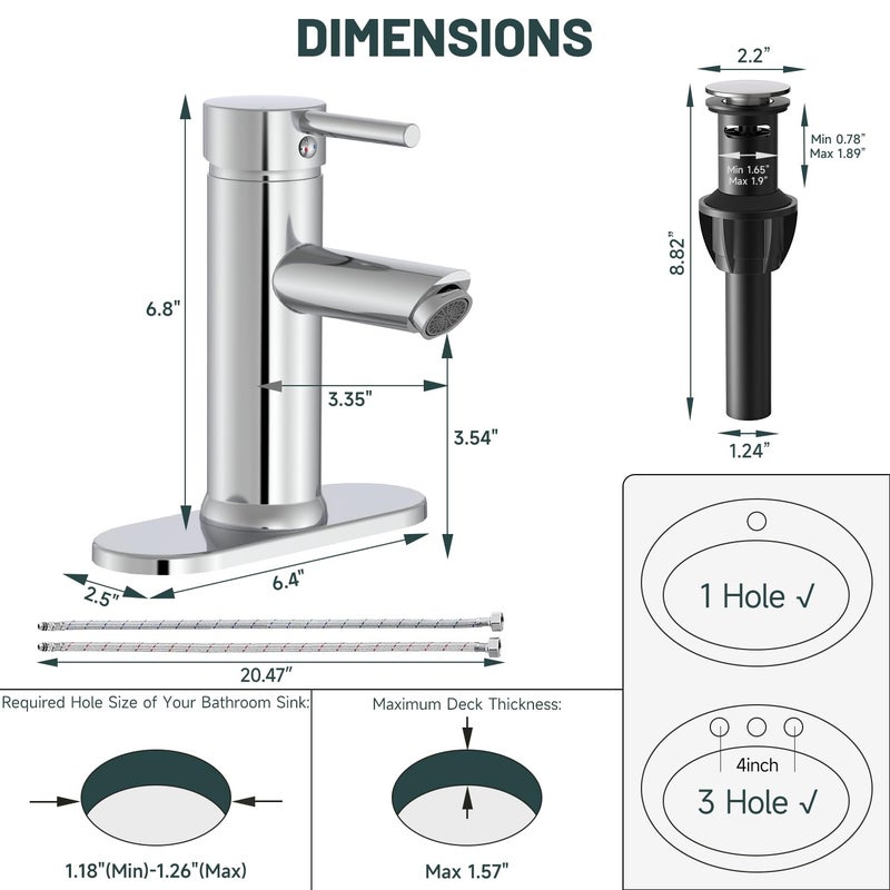 Green Spring Greenspring Chrome Bathroom Faucets, Single Handle Bathroom Faucet 1 Hole Bathroom Sink Faucet Modern Commercial Lavatory Vanity Faucet with Cover Plate Pop Up Drain with Overflow Included, Brass - Image 2